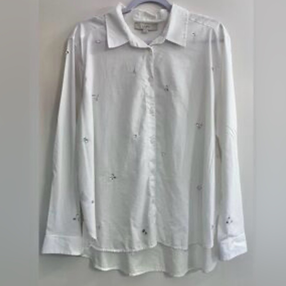 LOFT White Button-Up Shirt with Embellishment